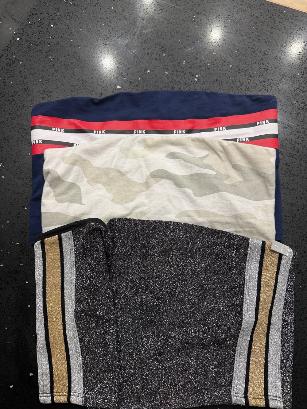 PINK Victoria's Secret Navy, Red & Cream Camo Layered Crop Tops
